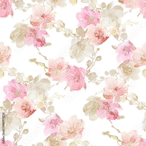 Fototapeta Abstract floral seamless pattern of orchid branches. Beautiful background for your festive design and wallpaper. 