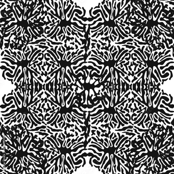 Fototapeta Stylish doodle seamless pattern with splash pattern black on white background. Abstract wallpaper, fabric.
