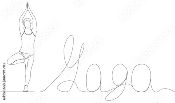 Obraz Self-drawing a simple animation of one continuous exercise of drawing one line, a person takes up yoga, a healthy lifestyle, health, sport, fitness.