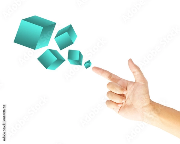 Fototapeta Hand pushing blue box