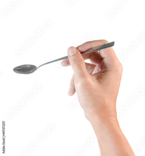 Obraz hand with spoon on white background