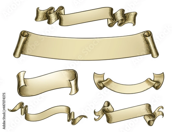 Obraz Scroll Paper Banner Parchment Flag Ribbon Woodcut