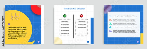 Fototapeta Social media tutorial, tips, trick, did you know post banner layout template with geometric background and memphis pattern design element in colorful fun color.