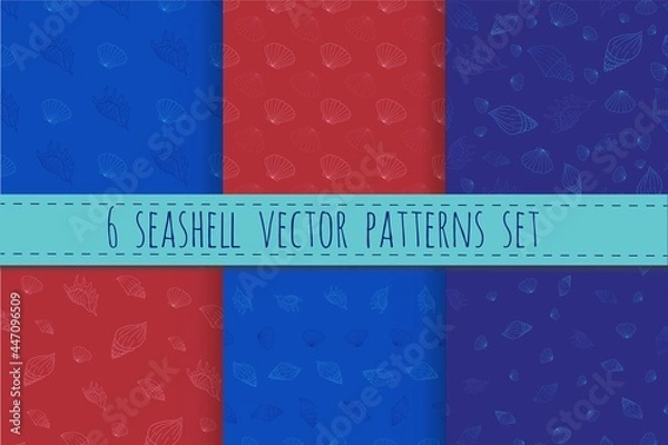 Obraz Seashell vector patterns set on red and blue backgrounds