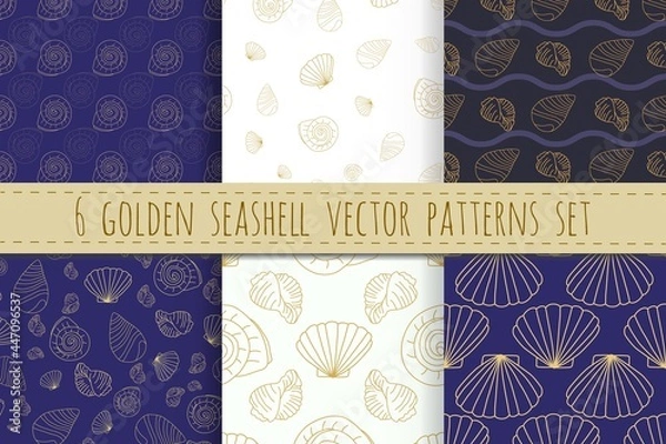 Obraz Golden seashell vector patterns set on white and blue backgrounds