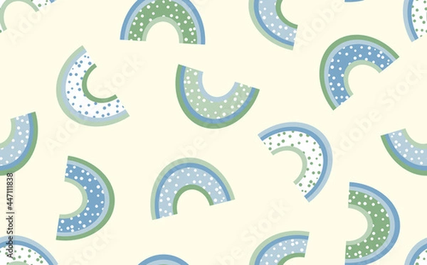 Fototapeta Trendy seamless pattern with colorful rainbow on color background. Design for invitation, poster, card, fabric, textile, fabric. Cute holiday illustration for baby. Doodle style