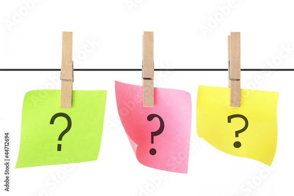 Fototapeta Note Papers with Question Marks Hanging on Clothesline