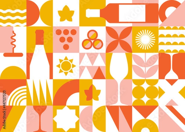Obraz Concept banner in geometric style with wine elements. Vector background for wine tasting, festival, branding, etc.