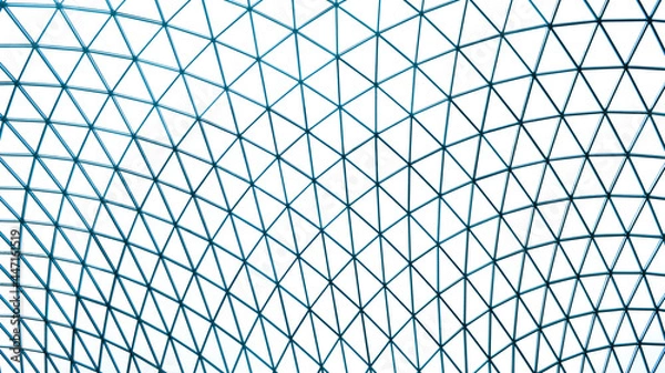 Fototapeta Glass dome roof sky light geometric triangle pattern background. Window metal frame and geodetic glass dome building wallpaper