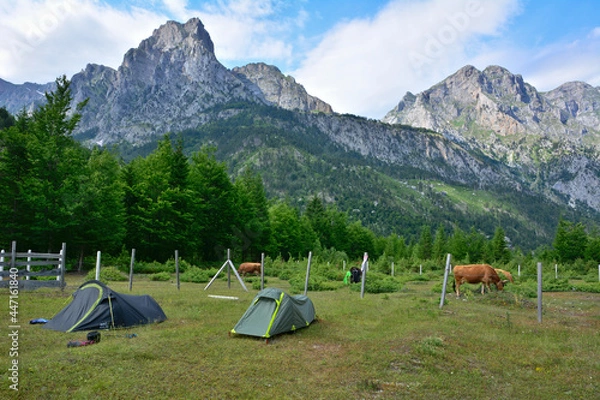 Obraz The Accused Mountains in Albania visible from Valbone Valley