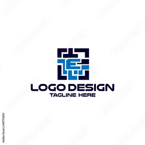 Fototapeta Initial E letter with technology style logo icon vector design illustration