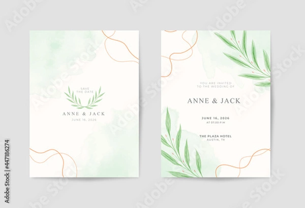 Obraz Beautiful minimalist eucalyptus watercolor wedding card