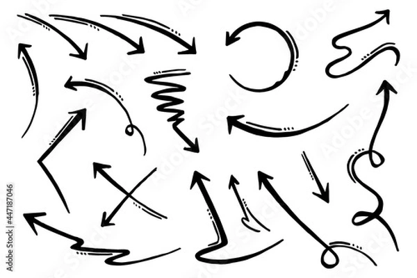 Fototapeta hand drawn arrow icon set isolated on white background. Doodle vector illustration.