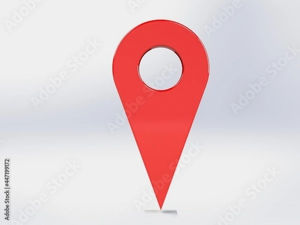 Fototapeta LOCATION pin glossy red arrow. The concept of tagging a sign landmark needle tip to create a route search. Isolated on white background 3D rendering 3D. – Illustration  

