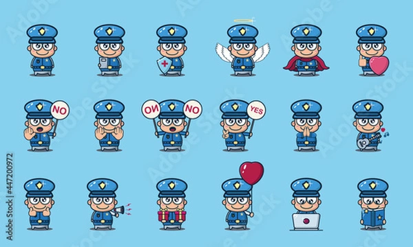 Obraz cute police cartoon, bundle set