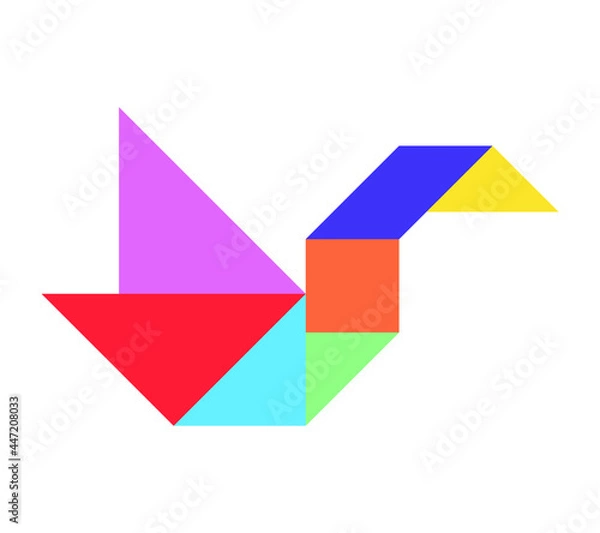 Fototapeta Color tangram puzzle in bird (duck, goose, swan) shape on white background