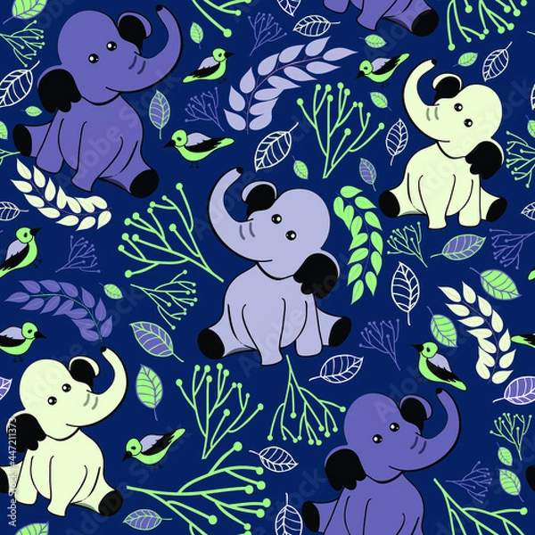 Fototapeta Cute Elephant Kids Nursery vector seamless repeat pattern perfect for children's decor and fabrics