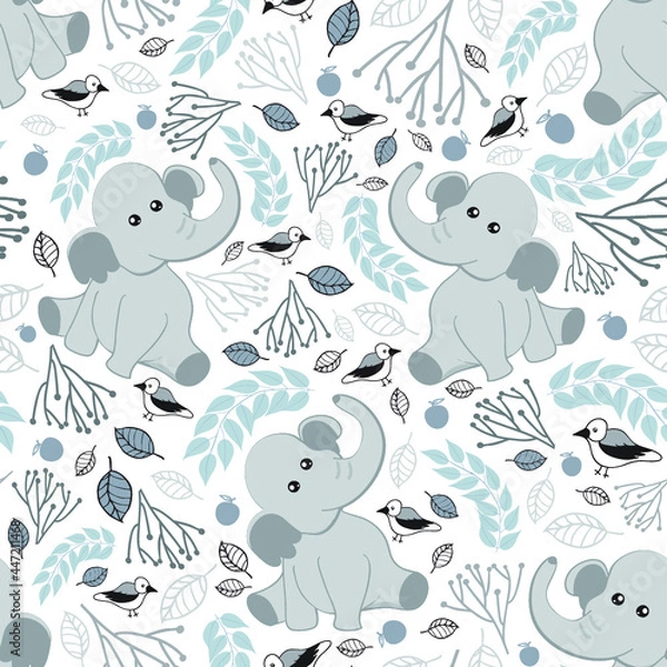 Obraz Cute Elephant Kids Nursery vector seamless repeat pattern perfect for children's decor and fabrics