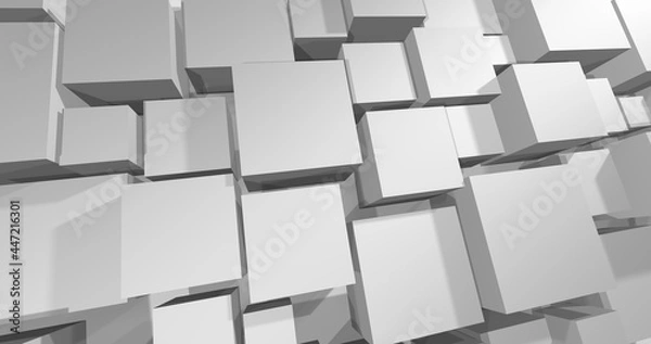 Fototapeta Abstract background from white and gray cubes. 3D objects of different sizes. Beautiful geometric decorative screensaver.