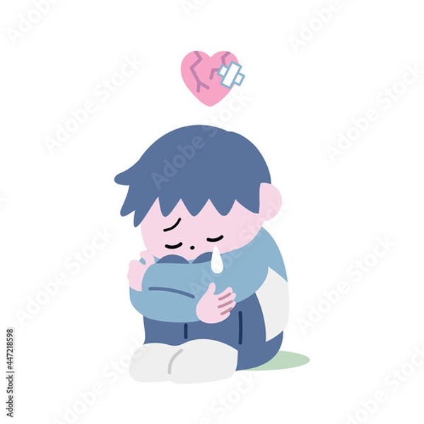 Fototapeta 傷ついて泣きながらうずくまる男の子