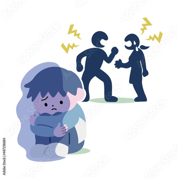 Fototapeta 喧嘩する親と、隅にいる男の子