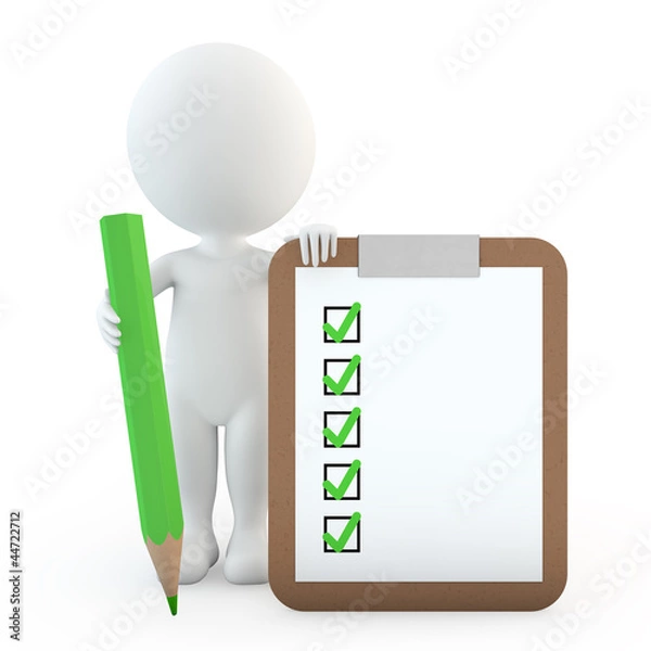 Obraz 3d small people clipboard with pen