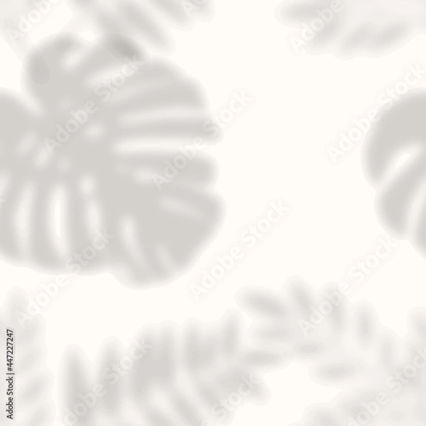 Fototapeta Shadows of flowers background, tropical monstera leaf. Seamless pattern, vector illustration