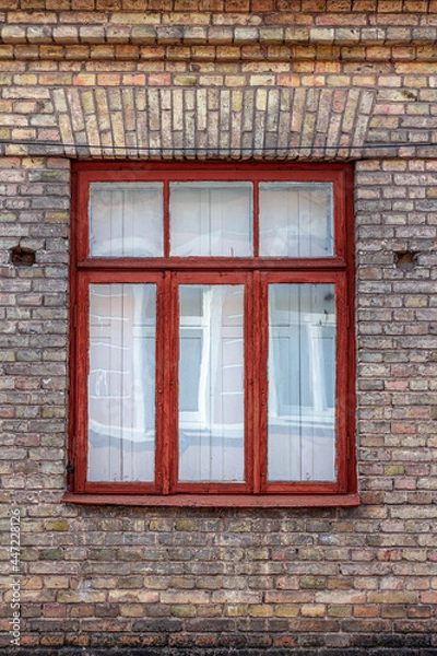 Fototapeta Old wooden window with shutters inside the house.