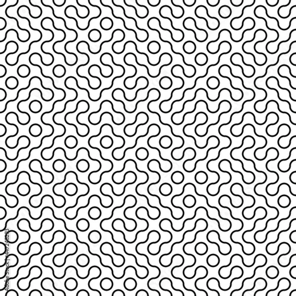 Fototapeta Seamless geometric vector pattern.
Black and white truchet texture. Circular lines connections.