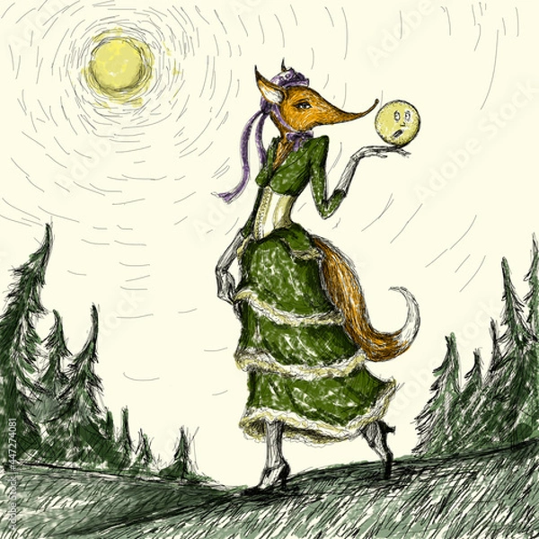 Obraz hand drawing art of fairy tail with fox