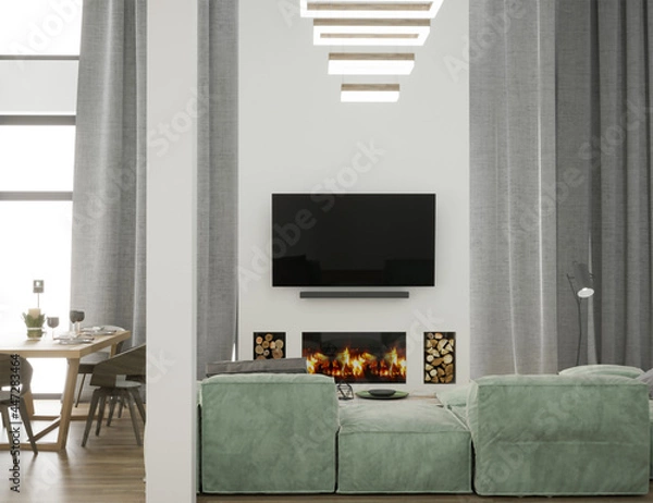 Fototapeta 3d rendering of mansion interior with fireplace