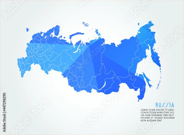 Fototapeta Russia map blue Color on white background polygonal