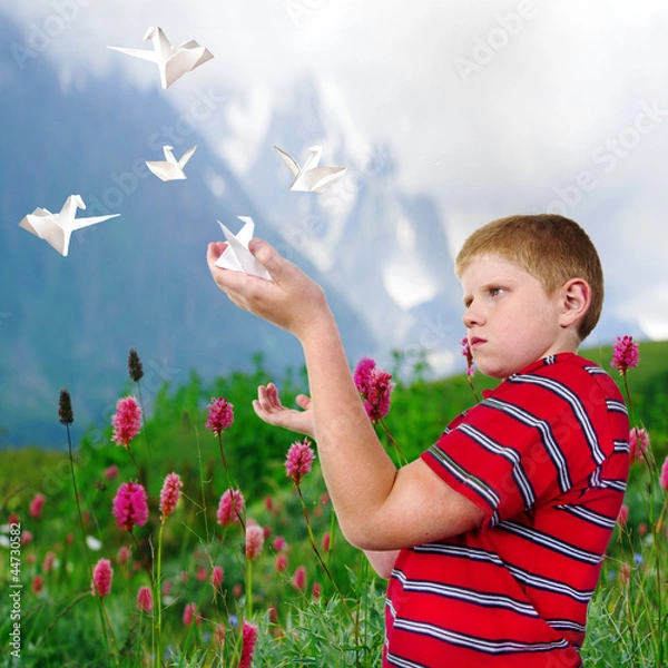 Fototapeta Boy and bird
