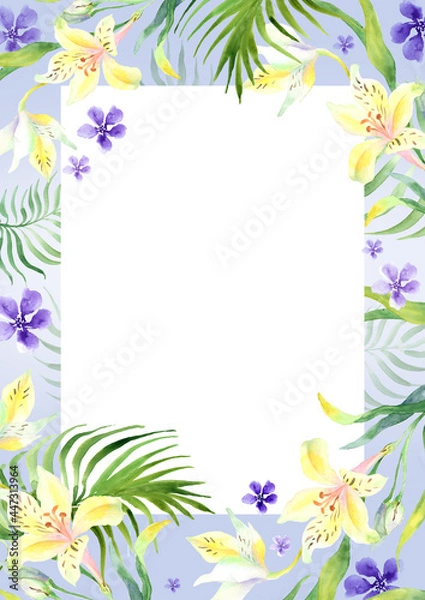 Obraz Watercolor pink flowers, floral frame for card end invitation