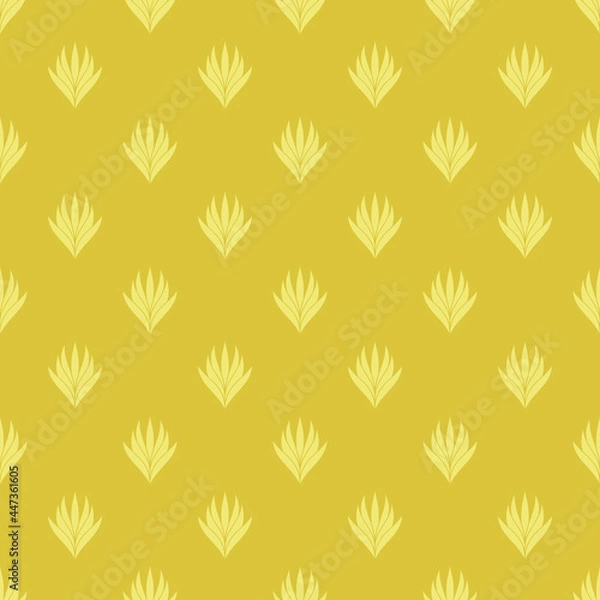 Fototapeta Seamless pattern with a pattern of the silhouette of tulips and leaves. Design in gold and yellow for printing, packaging, fabric. Damascus styling. Vector illustration