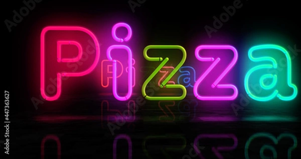 Fototapeta Pizza neon light 3d illustration