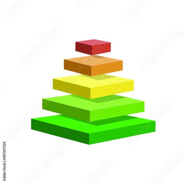 Obraz pyramid scheme 5 five steps. vector hierarchy level chart graph, green red yellow diagram structure. triangle 3d infographic illustration