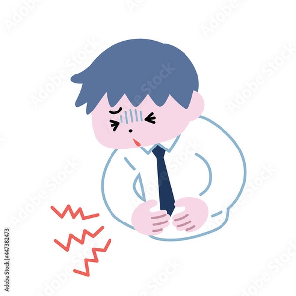 Fototapeta 腹痛で苦しそうにお腹を押さえているスーツの男性