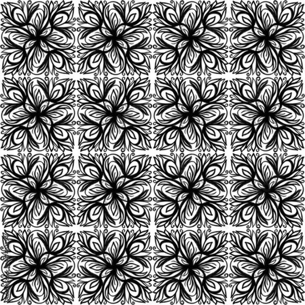 Fototapeta Swirl Seamless black and white pattern. Vintage oriental illustration. Geometric design elements. Repeat Motif. Curly decorative print for Wallpaper, fabric, furniture. Psychedelic style.