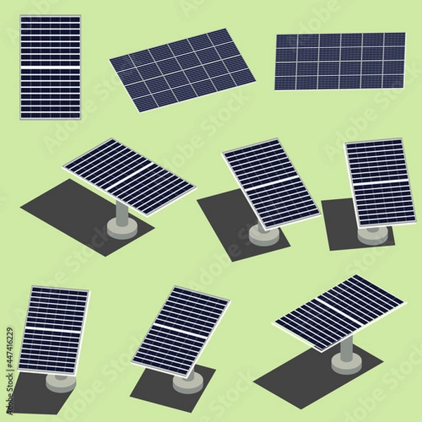 Fototapeta Isometric Drawing of Solar PV Module Photofoltaic, Modular with Shadow and Editable Tilt, Pastel Color Scheme, Flat Cartoon Vector Illustration can be used for Icon, Logo or Avatar