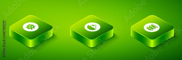 Fototapeta Set Isometric Carton cardboard box, Bowl and Bomb explosion icon. Vector