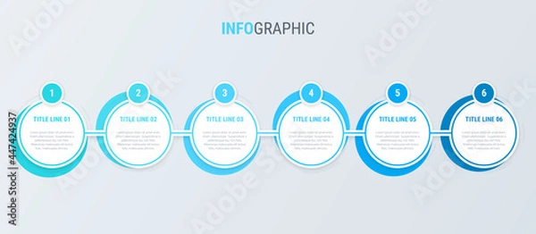 Obraz Blue diagram, infographic template. Timeline with 6 options. Rounded workflow process for business. Vector design.
