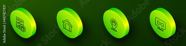 Fototapeta Set Isometric line Dog pill, house, Location veterinary and bone icon. Vector