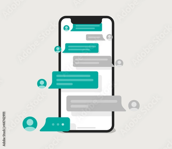 Fototapeta Chat text message bubbles over the smartphone display. 