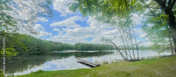 Obraz lake in the forest blue sky water panorama