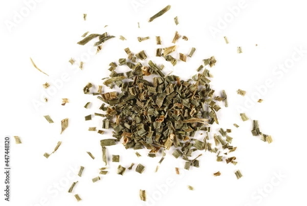 Fototapeta Dried chives pile isolated on white background, top view