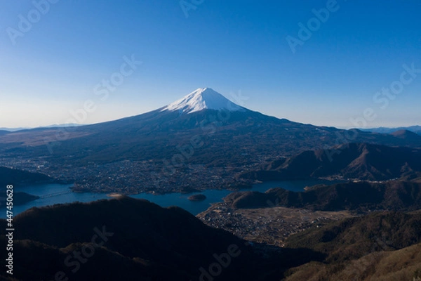 Fototapeta 富士山　新道峠　河口湖　空撮　冬景色