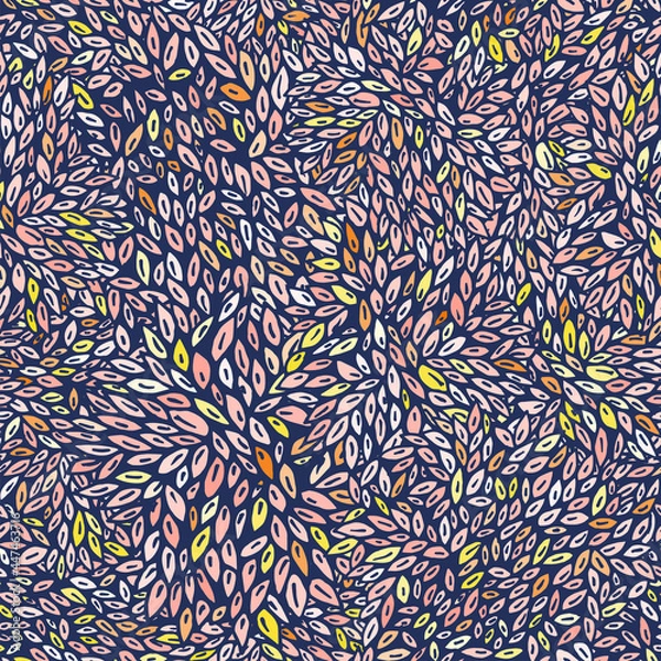 Fototapeta A lot of small leaves seamless pattern in different colors. Nature background. For your design, packages, textile, crafts, fabric, wrapping paper.
