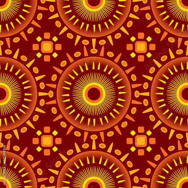 Fototapeta Seamless African Design in Red, Yellow and Orange for Fabric and Textile Print