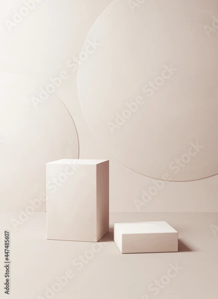 Fototapeta Minimal abstract scene with simple geometric shapes pastel color, cosmetic product presentation background, object display mockup.